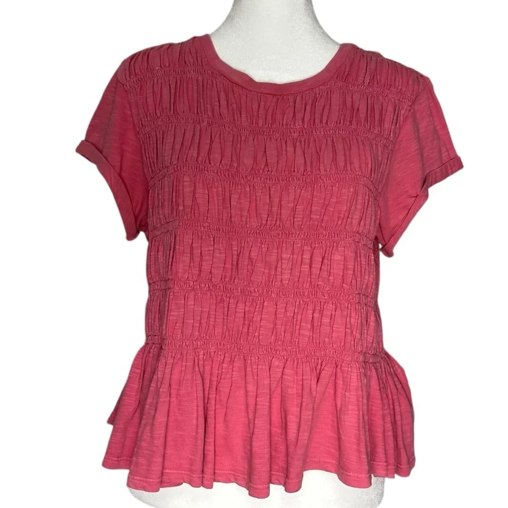 Anthropologie Pilcro Garment Dyed Ruched Crew Neck Cap Sleeve Tee - Picture 4 of 6